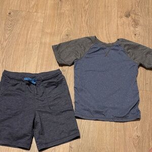 Blue and Gray Raglan T-Shirt and Shorts Set